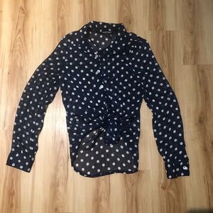 Navy and White Polka Dot Button Up Top
